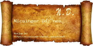 Nicsinger Dénes névjegykártya